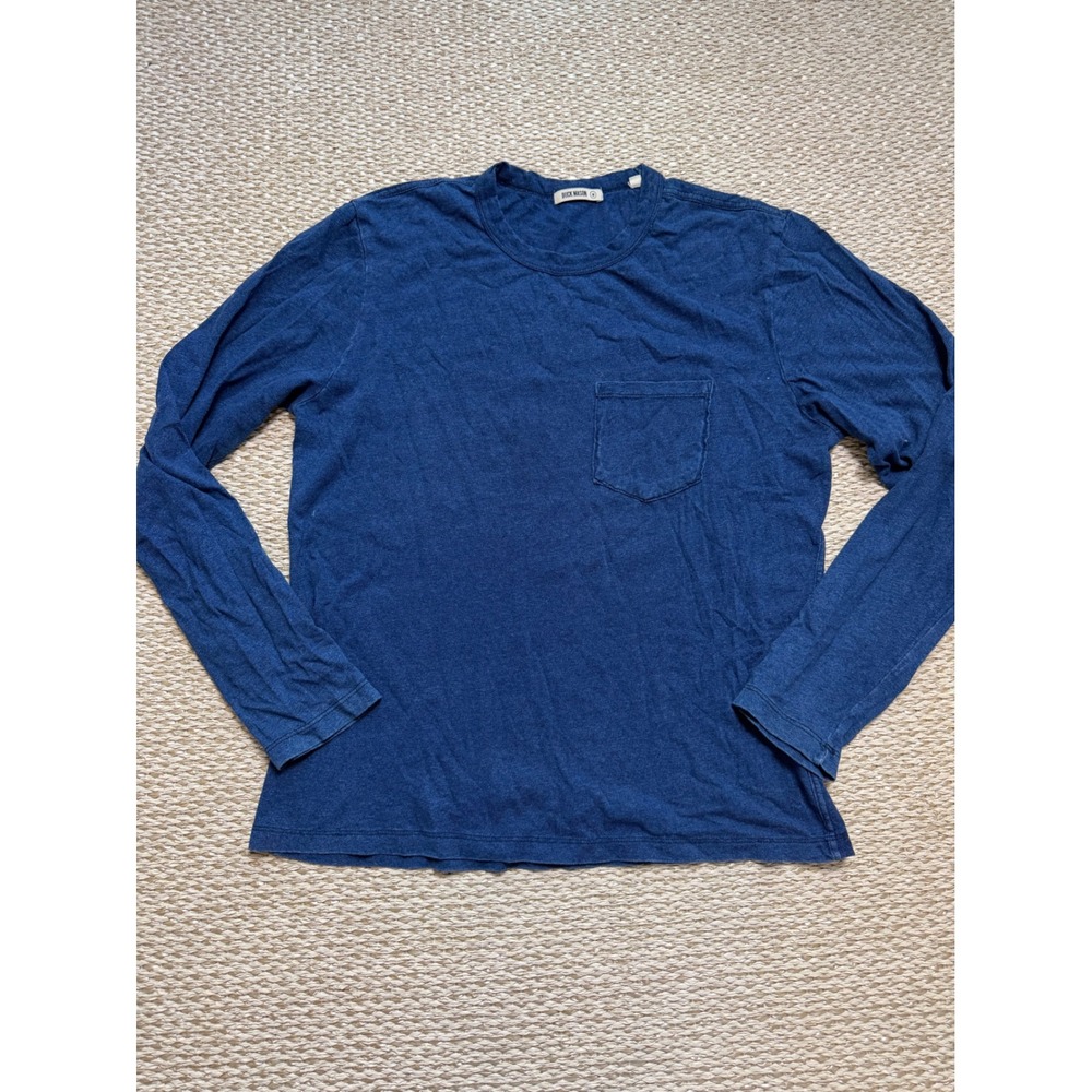 Buck Mason Mens Indigo Slub Cotton Long Sleeve Pocket Tee Blue Size M